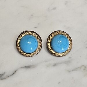 Signed Miriam Haskell Vintage Turquoise Cabachon Post Earrings